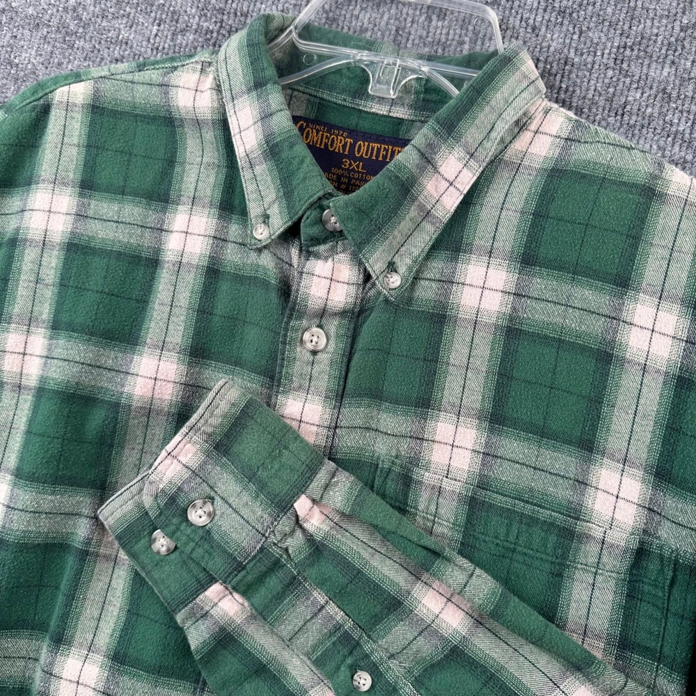 Comfort Outfitter Mens 3XL Green Plaid Flannel Shirt Long Sleeve Button Up